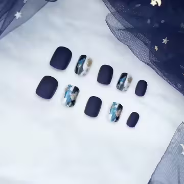 藏藍油彩金粉霧面×穿戴式手指甲片×二十四入