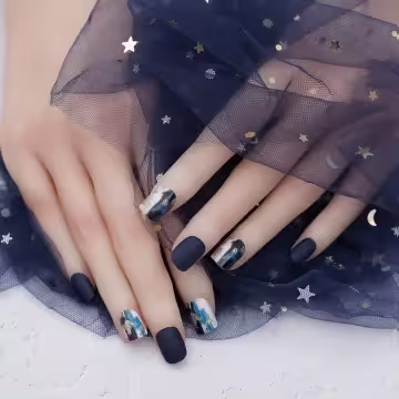 藏藍油彩金粉霧面×穿戴式手指甲片×二十四入