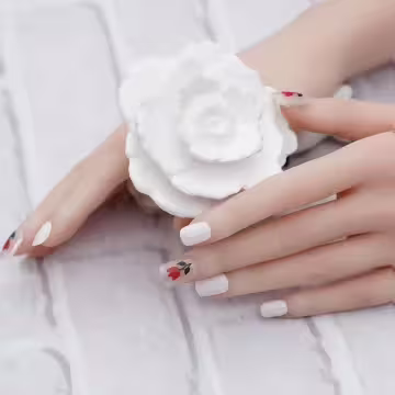 白底紅花鬱金香亮面×穿戴式手指甲片×二十四入