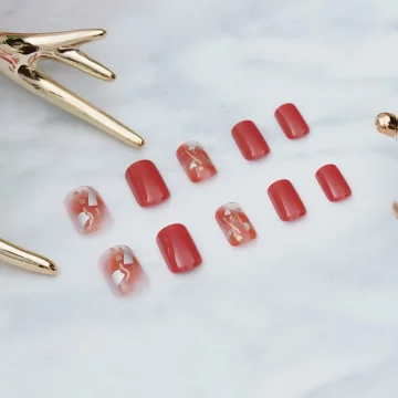 朱紅金銀碎片亮面×穿戴式手指甲片×二十四入 .avif