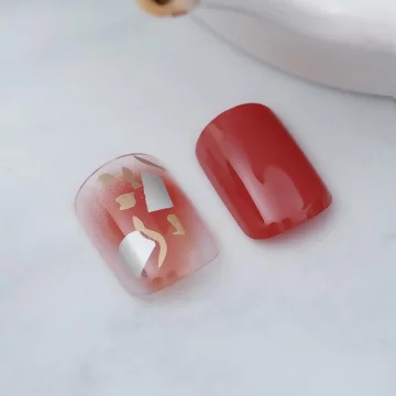 朱紅金銀碎片亮面×穿戴式手指甲片×二十四入 .avif