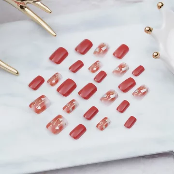 朱紅金銀碎片亮面×穿戴式手指甲片×二十四入 .avif