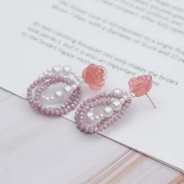 粉紅玫瑰雙層珍珠×吊墜耳環.avif