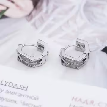 925銀針×不規則六角晶鑽×耳扣