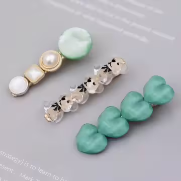 綠色愛心小熊熊×五套件髮夾組