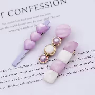 魅紫晶鑽蝴蝶結愛心×五套件髮夾組