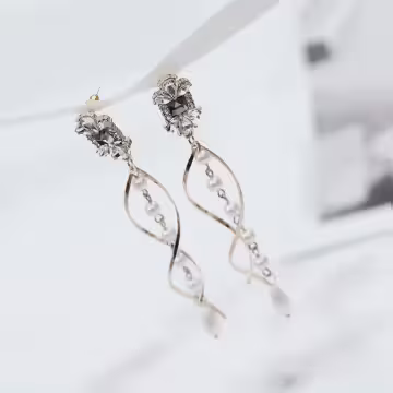 華麗寶石水鑽螺旋珍珠×吊墜耳環