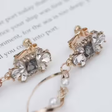 華麗寶石水鑽螺旋珍珠×螺旋耳夾
