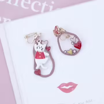 領結愛心小貓×不對稱三角耳夾