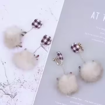 格子毛球小鹿×吊墜耳環