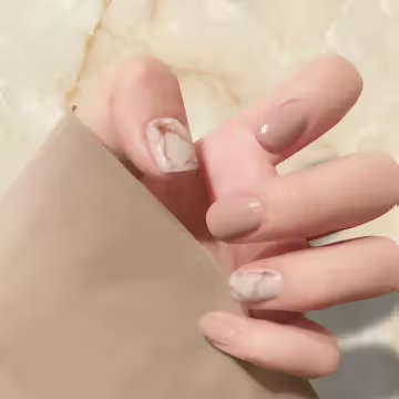 奶茶大理石紋亮面×穿戴式手指甲片×二十四入
