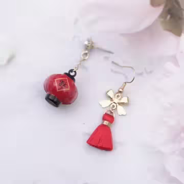 福到燈籠鈴鈴噹×不對稱吊墜耳環