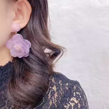 圓珠紫紗山茶花×吊墜耳環