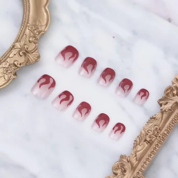 熱情紅火焰透粉亮面×穿戴式手指甲片×二十四入 .avif