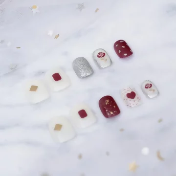 紅玫瑰愛心銀蔥亮面×穿戴式手指甲片×二十四入 .avif