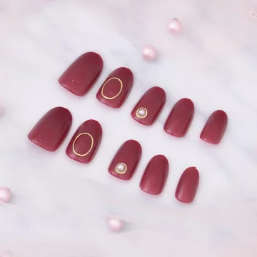 金橢圓紅底鑲鑽亮面×穿戴式手指甲片×二十四入 .avif