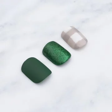 亮粉綠底灰格子霧面×穿戴式手指甲片×二十四入 .avif