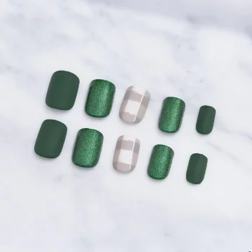 亮粉綠底灰格子霧面×穿戴式手指甲片×二十四入 .avif