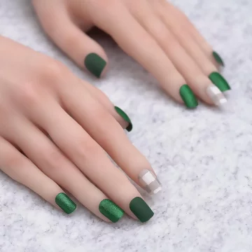 亮粉綠底灰格子霧面×穿戴式手指甲片×二十四入 .avif