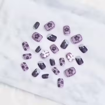 漾紫滿花白蝴蝶結亮面×穿戴式手指甲片×二十四入 