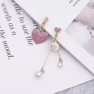 粉紫愛心希臘古幣×不對稱螺旋耳夾