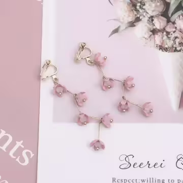 迷人的粉紅碎花×三角耳夾