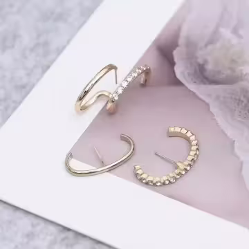 雙大C鑲鑽×單邊三套件耳環組