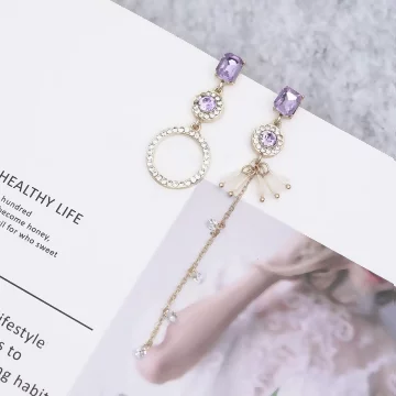 透紫傘晶圓環閃鑽×不對稱吊墜耳環.avif