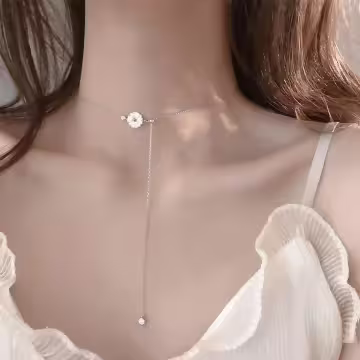 925銀飾×小白雛菊×抽拉鎖骨項鍊