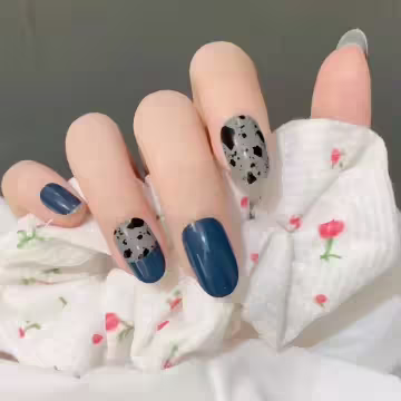 藍灰撞色鴿子蛋亮面×穿戴式手指甲片×二十四入