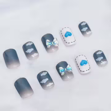 藍天白雲領結愛心亮面×穿戴式手指甲片×二十四入 