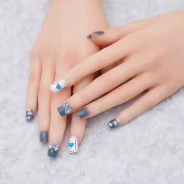 藍天白雲領結愛心亮面×穿戴式手指甲片×二十四入 