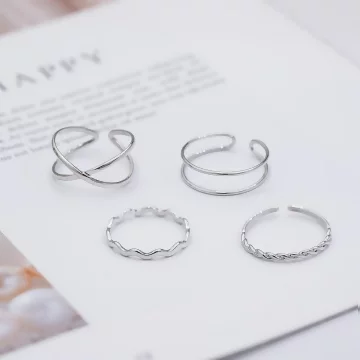 銀色冷淡極簡線條×四套件開口戒指組.avif