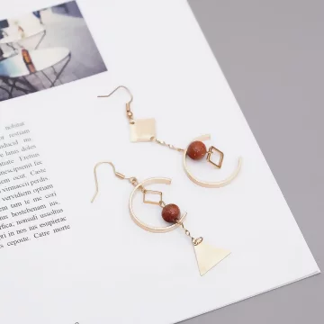 金沙球C字幾何×不對稱吊墜耳勾.avif