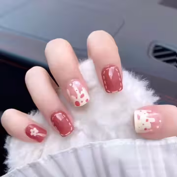 雪糕流心磚紅花朵亮面&times;穿戴式手指甲片&times;二十四入