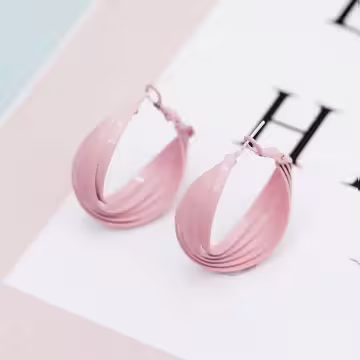 粉紅交叉纏繞圓環×耳環