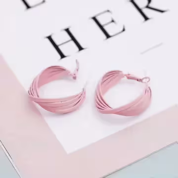 粉紅交叉纏繞圓環×耳環