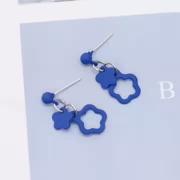 克萊因藍小花朵×吊墜耳環