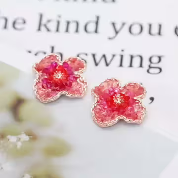 粉紫晶漸變色小花×耳環