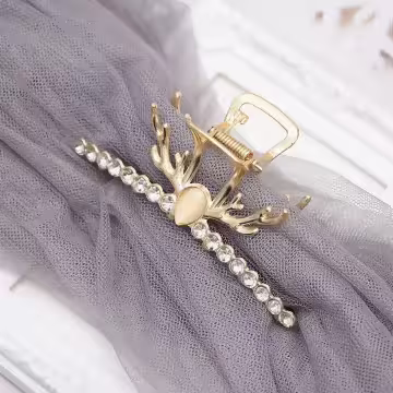 鹿角晶鑽貓眼石×鯊魚髮夾