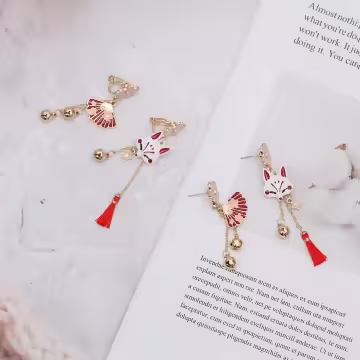 櫻花摺扇小狐狸×不對稱三角耳夾