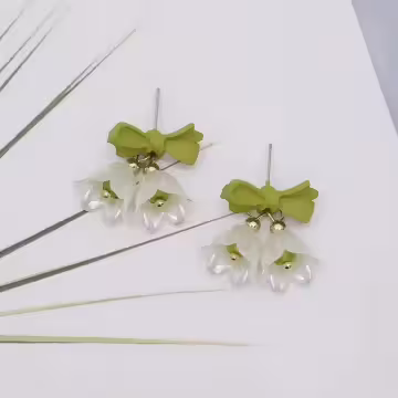 綠葉領結鈴蘭花×吊墜耳環
