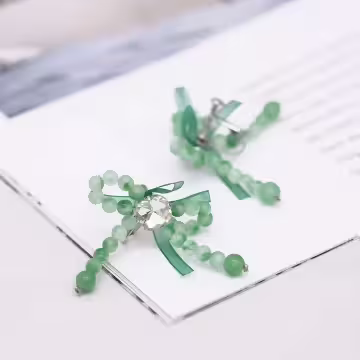 綠琉璃蝴蝶結×螺旋耳夾