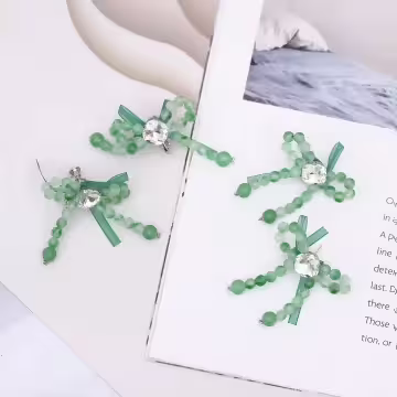 綠琉璃蝴蝶結×螺旋耳夾