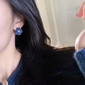 典雅藍色山茶花×吊墜耳環