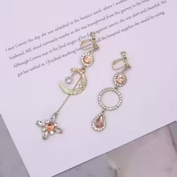 華麗宮廷月亮粉晶×不對稱螺旋耳夾