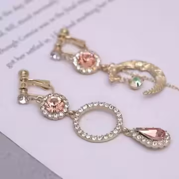 華麗宮廷月亮粉晶×不對稱螺旋耳夾