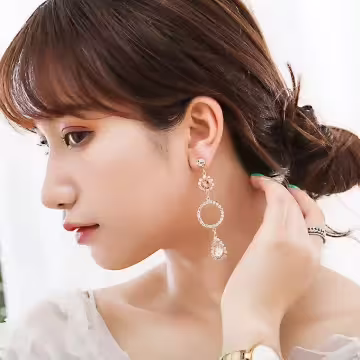 華麗宮廷月亮粉晶×不對稱螺旋耳夾