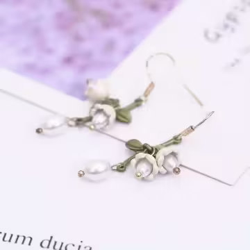珍珠鈴蘭花甜美流蘇×吊墜耳環