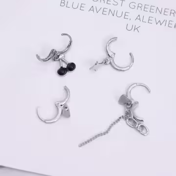 黑櫻桃鎖頭幾何流蘇×四套件單邊耳扣組